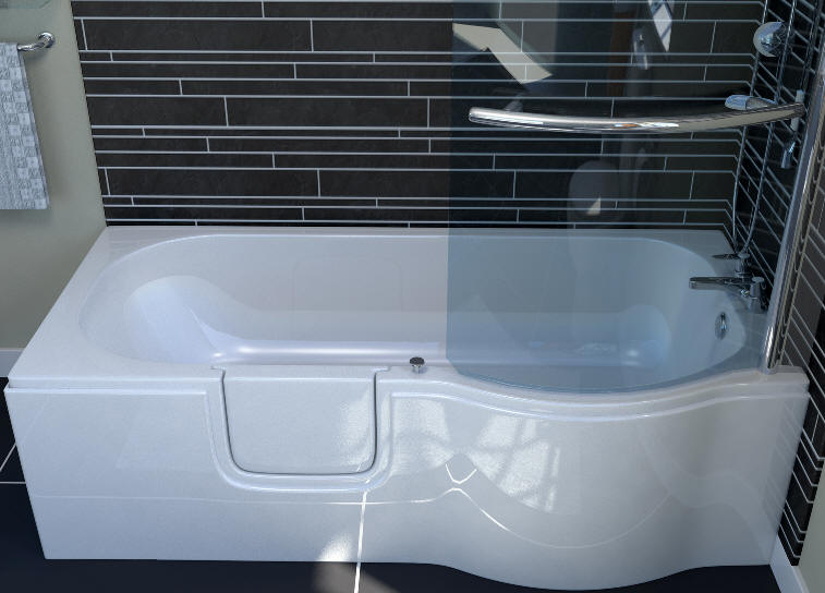 CALYPSO 'P shaped' Walk in Shower Bath a traditional low level bath by MANTALEDA with door